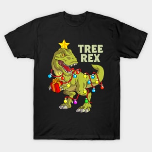 Christmas Dinosaur Kids Boys Men Christmas Lights Tree Rex T-Shirt